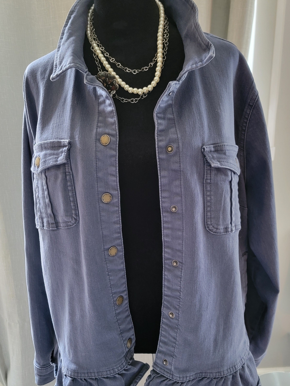 Belle by Kim Gravel Dusty Blue Ruffle-Hem Utility Jacket - Picture 3 of 3